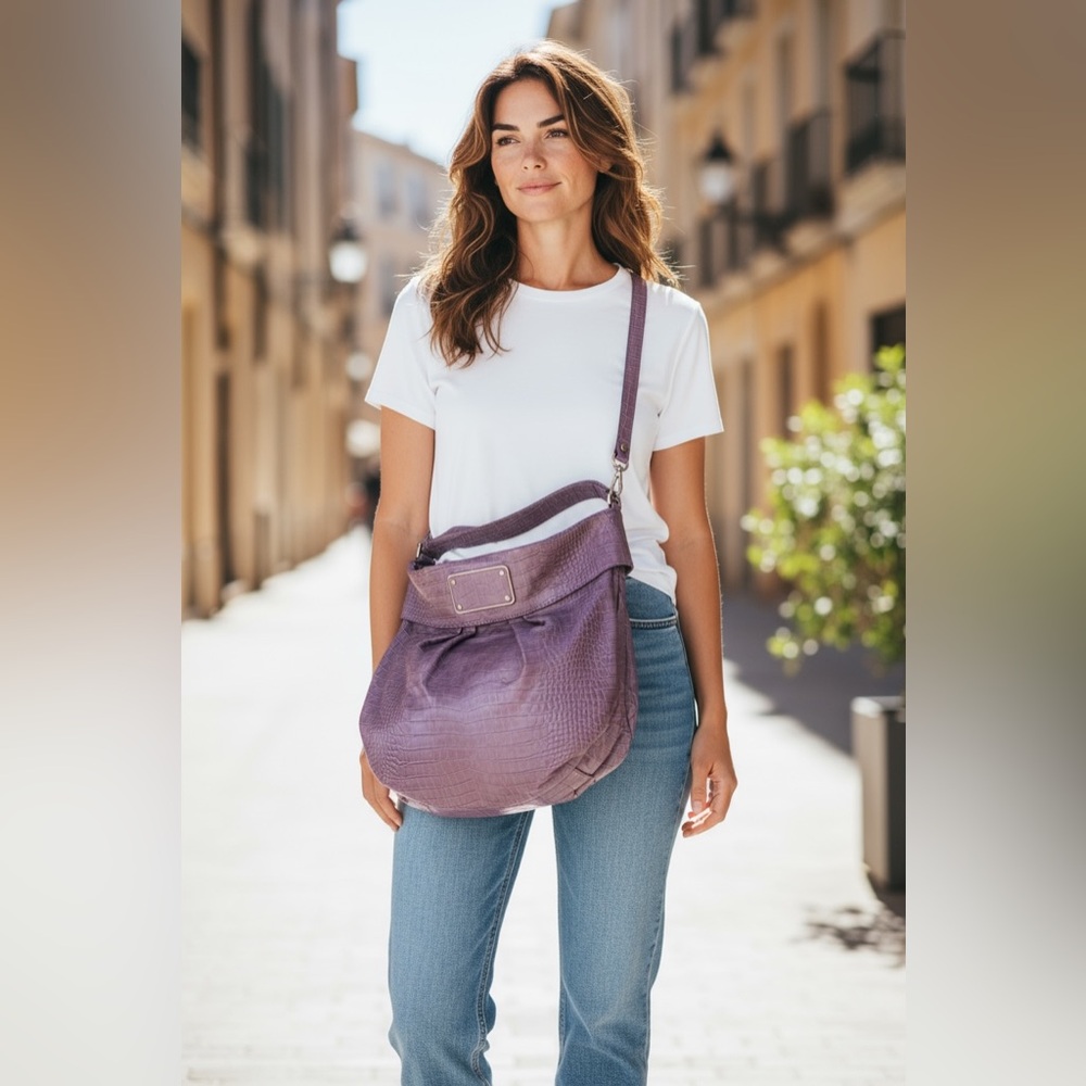 Marc By Marc Jacobs VINTAGE CrocEmbossed Purple Hobo/Sling Bag X-LARGE Crossbody - Picture 5 of 17